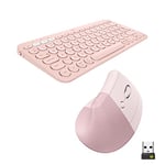 Logitech K380 Multi-Device Bluetooth Wireless Keyboard and Lift Vertical Ergonomic Mouse Combo, Quiet, Multi-device, Compact, 2 Year Battery, Windows/macOS/iPad OS, Laptop, PC, QWERTY UK - Rose