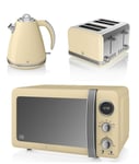 NEW Swan Kitchen Appliance Retro Set - CREAM Digital 20L Microwave, CREAM 1.5 Litre JUG Kettle & CREAM Retro Stylish 4 Slice Toaster Set
