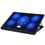 ZYDP Laptop Cooling Pad 5 Quite Fans Notebook Cooler Pad USB Powered, Blue LED Light, Adjustable Mount Stands