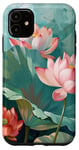 Coque pour iPhone 11 Style de peinture à l'huile de fleurs de lotus Art Design
