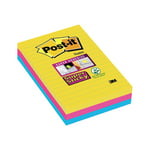 Post-it® Super Sticky-notislappar, 101 x 152 mm, olika ultrafärger, förpackning med 3, 90 lappar