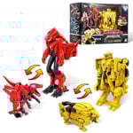 QUANTUM HEROES DINOSTER 2 en 1 Jouets Transforming, Action Figure Dinosaures, 2 Raptor et Ankylo, 5 Pouces, Jouets Action Figure Enfants pour garçons et Filles 5 6 7 8 9 10 Ans, Rouge/Jaune