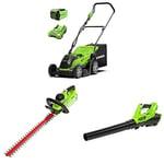 Greenworks 40V 35cm mower, headge, blower, grass collecting bag with 2Ah Battery/charger