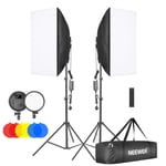 Neewer 2-Pack 2.4G LED Softbox Lighting Kit with Color Filter: 20x28 Inch Softbox, 3200-5600K 48W Dimmable LED Light Head with 2.4G Remote, Light Stand, Red/Yellow/Blue Filter for Photo Studio Video
