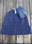 Genuine POLO RALPH LAUREN Blue Heather 100% Wool BEANIE Hat CUFF Tag 71078141701