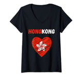 Womens Hong Kong Flag Holiday Hong Kong Heart Hongkonger Flag V-Neck T-Shirt