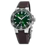 Oris Aquis Swiss Made Leather Strap Green Dial Automatic Diver 300M Mens Watch