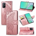 OnePlus 8T Plånboksfodral PU-Läder 4-FACK Motiv Fjäril Rosa guld