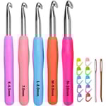 Virknålar Set med Ergonomiskt Grepp Mjukt Handtag Aluminium Virknål - Xin Storlek 6,5 mm 7,0 mm 8,0 mm 9,0 mm 10,0 mm