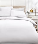 Amazon Basics Parure de lit en satin de coton, 400 fils au pouce carré, 240 x 220 cm avec 2 taies d'oreillers de 65 x 65 cm, Lot de 3, Une pièce, Blanc, Uni