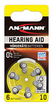 Ansmann 5013223 Hearing Aid Batteries [Pack of 6 Cells] Size 10 Yellow Zinc Air Hearing-Aid Suitable for Hearing Aids, Sound Amplifier - 1.45V Mercury Free