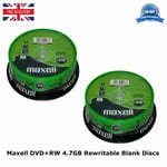 50 Maxell DVD+RW Disc 4.7GB 120Min 50 Spindle 275894 DVD Rewritable Blank Discs