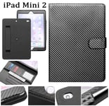 Gorilla Tech Designer Apple iPad Mini 2 wallet Smart Case Carbon Fibre Cover Front and Back Protection With Magnetic Auto Wake/Sleep Function - Card Slots and Storage Pockets - Microfiber Interior