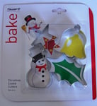 Christmas Cookie Cutters Set of 4 Snowman Holly Bell Star Baking Stainless Steel