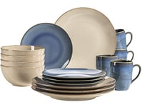 MÄSER 931872 Série Ossia Service de table en céramique pour 4 personnes Style vintage méditerranéen Bleu et gris sable 16 pièces
