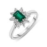 18ct White Gold Emerald Diamond Baguette Cut Cluster Ring