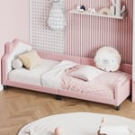 Retrok - Lit rembourré 90200cm, lit pour enfant en pu, canapé-lit pour enfant avec tête et pied de lit,rose