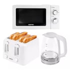 Electric 1.7L Glass Jug Kettle 4 Slice Wide Slot Toaster & Microwave Set White