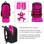 Camera Bag Waterproof Backpack Rucksack Case for Nikon Canon DSLR Lens Tripod UK (Black & Hot Pink)