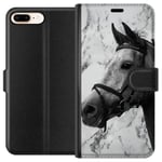 Apple iPhone 8 Plus Musta Lompakkokotelo Marmor med häst