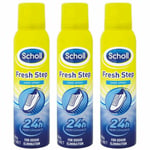 3 x Scholl Fresh Step Shoe Spray 24h Odour Protection & Freshness 150ml