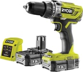 Ryobi R18PD3-215GZ 18 V ONE+ Cordless Combi Drill Starter Kit (2 X 1.5 Ah), Hype