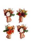Ansofi Lot de 4 Mini Bouquets de Fleurs Orange brûlé pour Demoiselle d'honneur, centres de Table de Mariage, Petits Bouquets Floraux pour décoration d'intérieur de Mariage