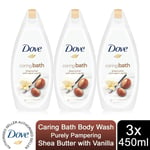 Dove Caring Bath Body Wash Purely Pampering Shea Butter with Vanilla, 3x450ml
