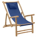Solstol bambu och kanvas marinblå