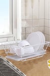 Dish Drainer Organizer Plates Storage Rack Glass Cutlery Holder with Drip Tray White