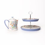 Ceramic Teapot and Cake Stand Set - Viscri Meadow
