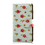 32nd Floral Series - Design PU Leather Book Wallet Case Cover for Sony Xperia XZ, Designer Flower Pattern Wallet Style Flip Case With Card Slots - Vintage Rose Mint
