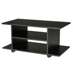 Rolling TV Stand Coffee Table Black Wooden Storage Shelves Castor Lock Wheels UK