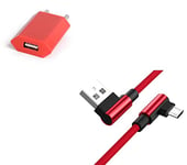 Pack pour Samsung Galaxy J4+ Smartphone Micro-USB (Cable 90 degres Fast Charge + Prise Secteur Couleur) (Rouge)