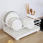 HAIHF Dish Drainers, Compact Dish Drying Rack with Removable Drip Tray,Utensil Holder, Draining Board, White Dish Rack Drainers for Small Kitchen Countertop, 37.5 x 28.5 x 14.6 cm