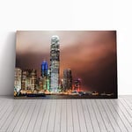 Big Box Art Canvas Print Wall Art Hong Kong City Skyline China (4) | Mounted and Stretched Box Frame Picture | Home Decor for Kitchen, Living Room, Bedroom, Hallway, Multi-Colour, 30x20 Inch