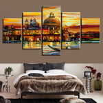 WENXIUF 5 Panel Wall Art Pictures Palace in the sunset,Prints On Canvas 100x55cm Wooden Frame Ready To Hang The Animal Photo For Home Modern Decoration Wall Pictures Living Room Print Decor