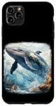 Coque pour iPhone 11 Pro Max Baleine bleu océan aquarelle portrait réaliste art de la mer profonde