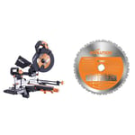 Evolution Power Tools R255-SMS+ Multi-Material Sliding Mitre Saw with Plus Pack, 255 mm (230 V) with RAGE Multi-Purpose Carbide-Tipped Blade, 255 mm