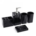 5 Piece Bathroom Accessories, Premium Resin Creative Bathroom Accessories Set Complete Hotel Quality Gift Set Luxury Bath Accessory with Toothbrush Cup/Soap Dispenser/Soap Dish (Ink black)