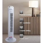 Free Standing White Tower Fan 45w 29" Oscillating Air Cooling 3 Speed Home Cool