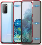 Pour Coque Samsung Galaxy S20 Magnétique Transparent Housse Protecteur D'écran Anti-Choc Cover Rigide En Verre Trempé Avec Cadre De Pare-Chocs Intégrés Étui 360 Degrés Protecteur - Rouge