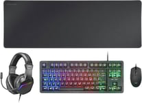 Mcp-Rgb3,Ensemble Clavier Gaming Fixe Rgb+Souris Gaming Rgb Flow 3200 Dpi+Casque Over-Ear Rgb+Tapis De Souris Xxl,Noir,Langue Espa