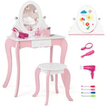 Helloshop26 - 2 en 1 coiffeuse princesse enfants avec tabouret table de maquillage avec miroir rotatif dispositif anti-basculement pour enfants de