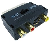SCART Adaptor AV Block To 3 RCA Phono Composite S-Video With In/Out Switch GOLD