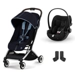 cybex GOLD Barnvagn Orfeo Silver Ocean Blå inklusive bilbarnstol Cloud G i-Size Moon Black med bilbarnstol och Adapter