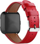 NeatCase Genuine Leather Watch Strap compatible with Fitbit Versa, Leather Sweatproof Band With Secure Metal Buckle (Red)