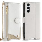SKALO Samsung A26 5G Litchi Makeup Mirror Chain Plånboksfodral - Vit
