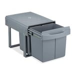 relaxdays poubelle encastrable coulissante, 3 bacs, système de trie pour le sous-évier, 15l & 2x 8l, 34,5x34x53 cm, gris