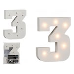 LED-Numero Puuta Valkoinen - Numero 3
